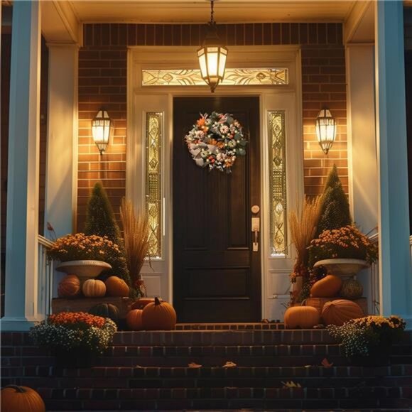 Fall Wreaths for Front Door Outside, 20'' Farmhouse Autumn Door - Picture 4 of 7